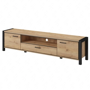 TV Schrank Aktiv 210 cm Eiche Taurus / schwarz Stilvoller TV-Schrank mit Industriecharakter Metallgriffe schwarz