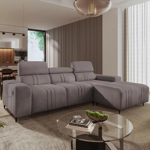 Ecksofa mit Schlaffunktion Castel grau-braun rechte Ecke komfortables und stilvolles Schlafsofa mit Bettzeugcontainer