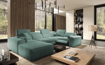 Ecksofa mit Schlaffunktion Viano IV Lux patina linke Ausführung Ecksofa mit ausziehbarem Fußteil großer Bettzeugbehälter