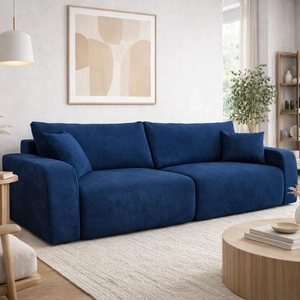 Sofa Fiesta dunkelblau funktionelles Wohnzimmersofa mit Bettzeugablage elegantes Design strapazierfähiger Plüschstoff