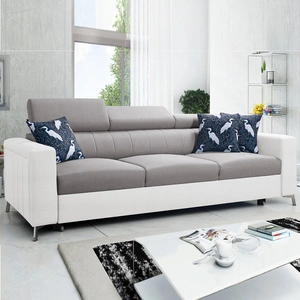 Sofa mit Schlaffunktion Savona hellgrau / weiß bequemes Sofa für das Wohnzimmer bietet Komfort beim Entspannen verstellbare Kopfstützen