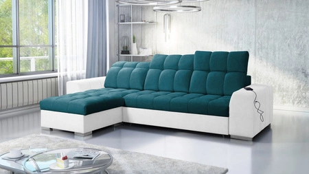 Ecksofa mit Schlaffunktion Luigi türkis / weiß links Ecksofa mit zwei Bettkästen Stoff mit interessanter Struktur