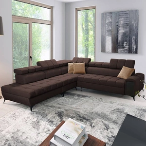 Ecksofa mit Schlaffunktion Bolmso IX braun linke Seite bequemes Ecksofa für Wohnzimmer mit Schublade Bettzeug Container stilvolles Design