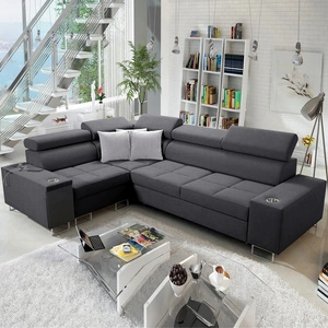 Ecksofa mit Schlaffunktion Dafni II graphite links geflochtenes Ecksofa mit Bettzeugschublade in der Seite des Möbels