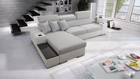Ecksofa mit Schlaffunktion Provo grau/weiß links Ecksofa mit Bettkasten und Funktionserweiterung