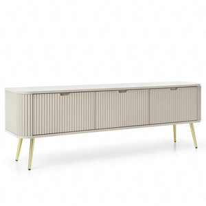 RTV Schrank Zoya 168 cm beige modernes Design massiv auf goldenen Beinen geriffelte Front charakteristische ovale Form
