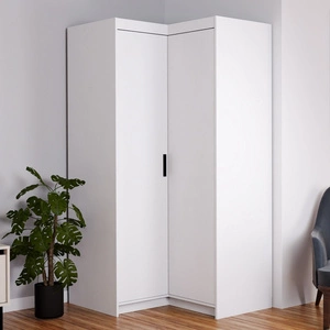 Rene Eckkleiderschrank weiß modernes Design ABS veredelte Kanten Schlafzimmerschrankfronten in Mattlackierung schwarze Griffe