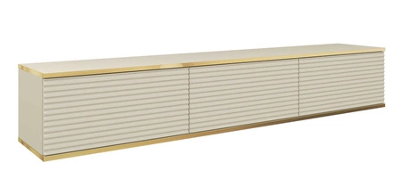 TV-Lowboard Luxury 175 cm Beige Stilvolle geriffelte Front Korpus verziert mit einer goldenen Leiste begeistert Liebhaber eleganter Arrangements