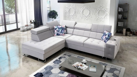 Ecksofa mit Schlaffunktion Hampton VII grau Esche links Ecksofa für Zimmer aus Samtstoff mit glatter Oberfläche