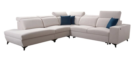 Ecksofa mit Schlaffunktion Kelly Sleek IX hellbraun linke Seite stilvolles Ecksofa mit bequemen Armlehnen und verstellbaren Kopfstützen