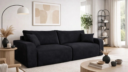 Sofa Fiesta schwarz funktionelles Wohnzimmersofa mit Bettzeugablage elegantes Design strapazierfähiger Plüschstoff