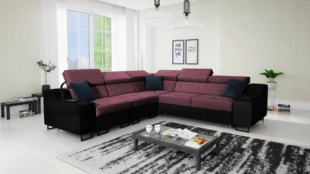 Ecksofa mit Schlaffunktion Alcamo III burgund/schwarz links Funktions-Ecksofa mit Schublade in der Seite zwei Behälter für Bettzeug