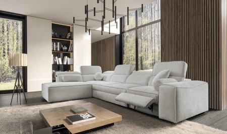 Ecksofa mit Schlaffunktion Viano XI Lux grau Esche links Design-Ecksofa mit ausziehbarem Fußteil und Bettzeugstaufach