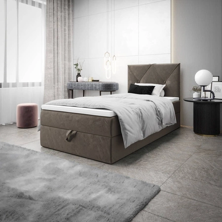 Boxspringbett Arvada 120x200 hellbraun im modernen skandinavischen Stil mit gepolstertem Kopfteil Bett mit Staukasten