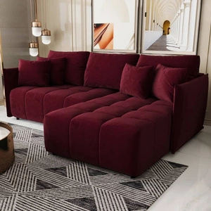 Ecksofa mit Schlaffunktion Oroso kastanienbraun rechte Seite weicher Samtstoff mit hydrophober Beschichtung Bettzeugbehälter