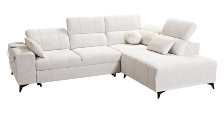 Ecksofa mit Schlaffunktion Penejos VII beige rechte Seite stilvolles Ecksofa mit Bettzeugablage komfortable verstellbare Kopfstützen