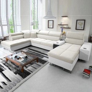 Ecksofa mit Schlaffunktion Dafni V elfenbein / weiß rechts Samt bequem und komfortabel Ecksofa mit verstellbaren Kopfstützen