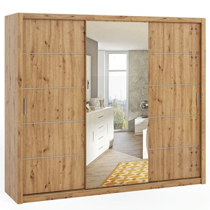 Verspiegelter Schiebeschrank Rico 250 cm Eiche artisan geräumiger Kleiderschrank für Schlafzimmer, Ankleidezimmer oder Flur klassische Form mit geometrischen Formen