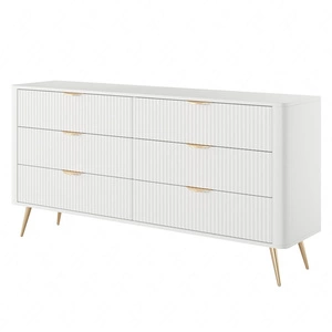 Schubladenkommode Lante 163 cm weiß elegantes Design ovale Form der Kommode auf hohen Beinen geschmackvoll geriffelte Front gesetzt