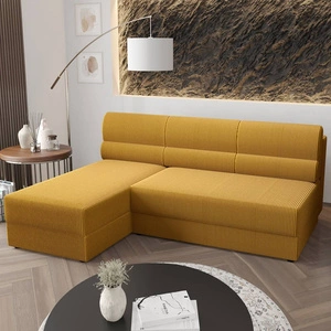 Ecksofa mit Schlaffunktion Fogu Honig-Gelb linke Seite stilvolle Ecksofa mit einfachem Design mit Cord-Stoff Bettzeug Container abgedeckt