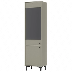 Vitrine Kioto I 52 cm Eukalyptus stilvolles Design sicheres gehärtetes Glas Vitrine auf einem Metallsockel unterstützt