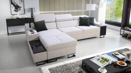 Ecksofa mit Schlaffunktion Alcamo grau Esche links elegantes und stilvolles Ecksofa mit einer praktischen Schublade in der Seite des Möbels