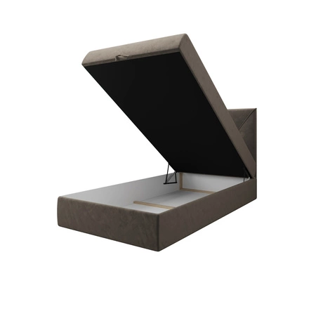 Boxspringbett Arvada 90x200 hellbraun im modernen skandinavischen Stil mit gepolstertem Kopfteil Bett mit Staukasten