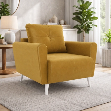 Sessel Felicie Senfgelb eleganter Sessel für das Wohnzimmer mit einem geräumigen und weichen Sitz Holzbeine hinzufügen visuelle Leichtigkeit