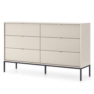 Lovro 154 cm beige Kommode modernes Design wird Liebhaber von ausdrucksstarken Interieurs geriffelte Fronten Metallgriffe begeistern