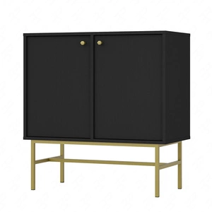 Kommode Kioto III 84 cm schwarz graphit minimalistisches Design perfekter Vorschlag für eine Kommode für das Schlafzimmer oder Wohnzimmer Goldgriffe