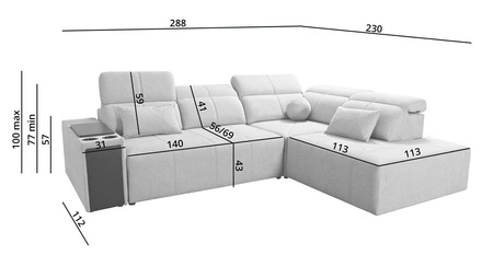 Ecksofa mit Schlaffunktion Tesalia VII braun rechte Ecke modernes Design komfortable Schiebelehne Schublade in der Seite des Möbels