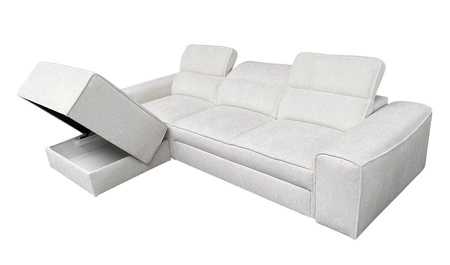 Ecksofa mit Schlaffunktion Viano grau blau links stilvolles Ecksofa mit interessanter Form verstellbare Kopfstützen Zierkissen