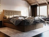 Boxspringbett Widnes 180x200 hellbraun im modernen skandinavischen Stil mit markantem Kopfteil