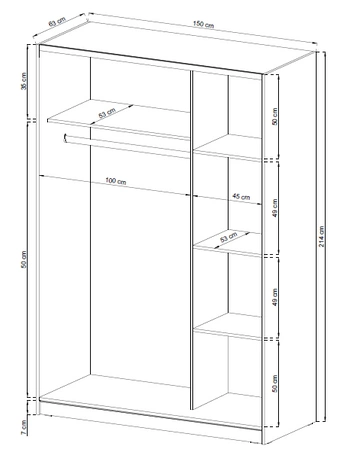 Idest 150 cm Schiebeschrank Eiche sonoma modernen Kleiderschrank ideal für ein Schlafzimmer Kleiderschrank oder Flur