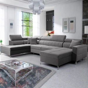 Ecksofa mit Schlaffunktion Nausa VI grau rechte Seite stilvolles Ecksofa für Wohnzimmer mit komfortabler Verarbeitung weichen Samtstoff