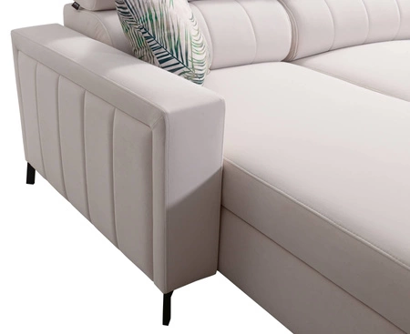 Ecksofa mit Schlaffunktion Savona hellbraun links komfortables und elegantes Ecksofa mit verstellbaren Kopfstützen Ziernähte