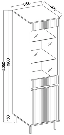Schrank Osaka 56 cm Eiche evoke/schwarz eleganter Wohnzimmerschrank mit minimalistischem Design geschmackvolle geriffelte Front gehärtetes Glas
