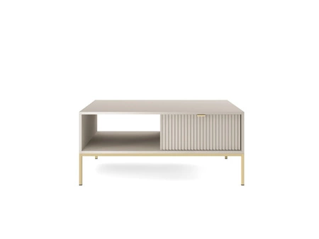 Möbelset Lovro beige modernes Design Wohnwand angereichert mit goldenem Metall Zubehör Wohnzimmermöbel