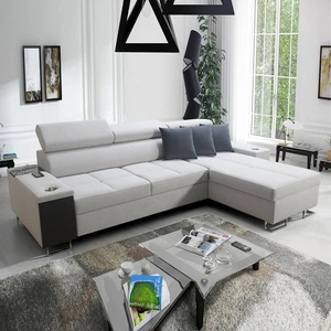 Ecksofa mit Schlaffunktion Dafni Grau-Popiel rechtsseitig aus Samt bietet Komfort und Funktionalität während der täglichen Erholung