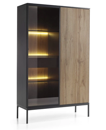 Vitrine Amma 104 cm schwarz / eiche wotan mit schublade moderne form stilvolle wohnzimmerausführung push to open system