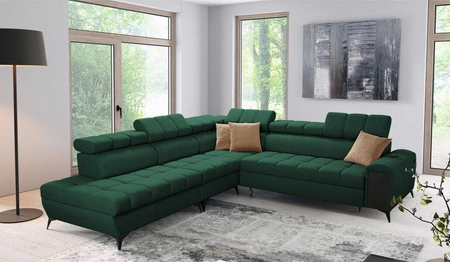 Ecksofa mit Schlaffunktion Bolmso IX grün links bequemes Ecksofa für Wohnzimmer mit Schublade Bettzeug Container stilvolles Design