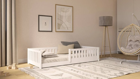 Felipo Holzbett 90x200 cm weißes Kiefernholz Kinderbett niedrige und stabile Konstruktion sorgt für Sicherheit