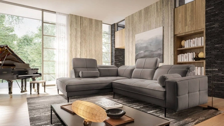 Ecksofa Samos grau links modernes Design einfach und stilvoll Körper in jedes Interieur Design passen verstellbare Kopfstützen