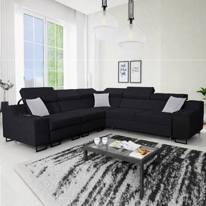 Ecksofa mit Schlaffunktion Alcamo III schwarz links funktionelles und stilvolles Ecksofa mit Schublade in der Seite zwei Behälter für Bettzeug