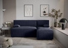 Ecksofa mit Schlaffunktion Brandon navyblau rechte Ecke weicher Stoff mit charakteristischer Schlingenoberfläche Bettzeugbehälter