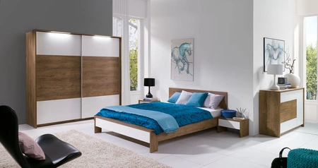 Bett Latika 160x200 cm Burgunder Eiche / weiß moderne Form der Möbel erfreut mit seinem Minimalismus und originellem Finish