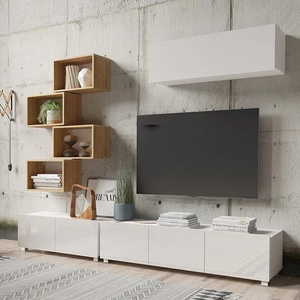 Möbel Apulia XXIX weiß glänzend / goldene Eiche ein außergewöhnlich stilvolles Wandelement einfache Elemente, die in jedes Interieur passen