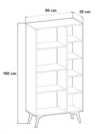 Bücherregal Wald 80 cm Eukalyptus / Beige Fischgrät skandinavisches Design stabil hohe Beine Bücherregal mit Türen für Wohnzimmer geschmackvolles Fischgrätenmuster