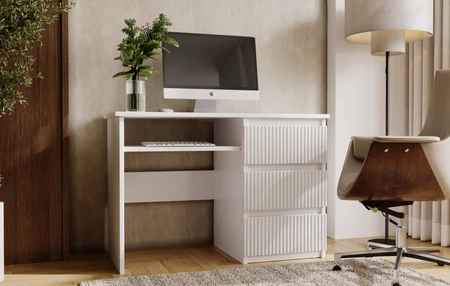 Schreibtisch mit Schubladen Flexi 110 cm weiß Universalschreibtisch mit beidseitiger Einbaumöglichkeit von Schubladen dekorative Rillenfronten