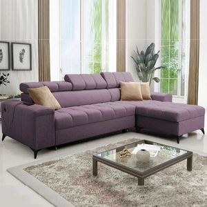 Ecksofa mit Schlaffunktion Bolmso lila rechtes Ecksofa mit zwei Bettzeugbehältern praktische Schublade in der Seite des Möbels